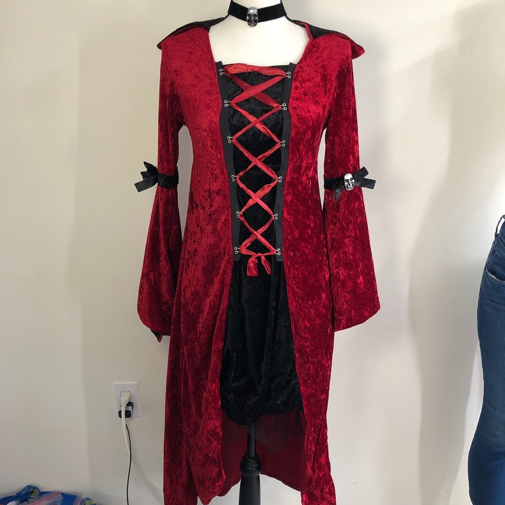 Gothic Vampire Velvet Costume Dress Lace Up Corset Medieval Goth One Size (S-M)